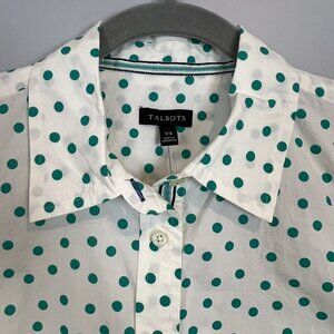 Talbots White and Green Polka Dot Button Up Blouse Size XS NWT